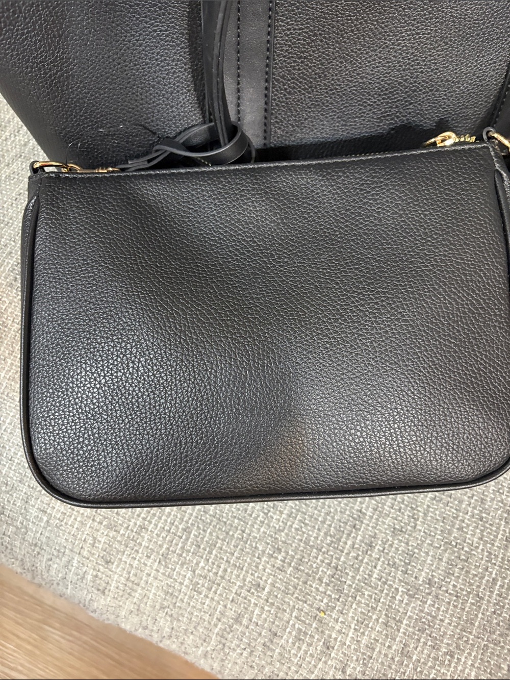 Nine West Black Pebbled Tote with Gold Accent - Picture 3 of 14